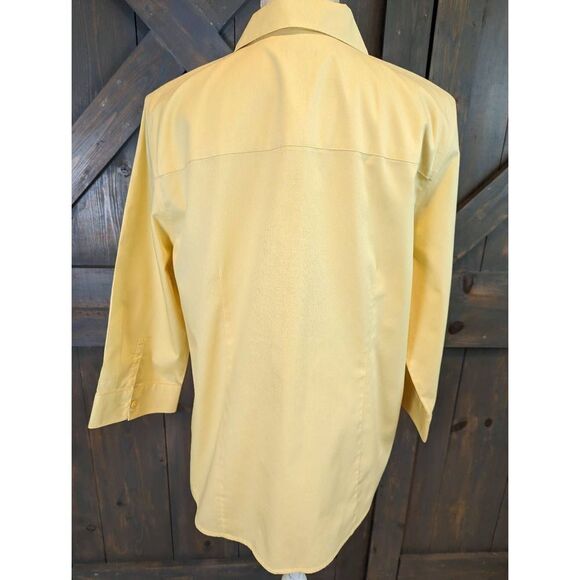 Chico's Button Up Shirt Women's Size 2 Yellow 3/4 Sleeves Wrinkle Resistant - Picture 3 of 11